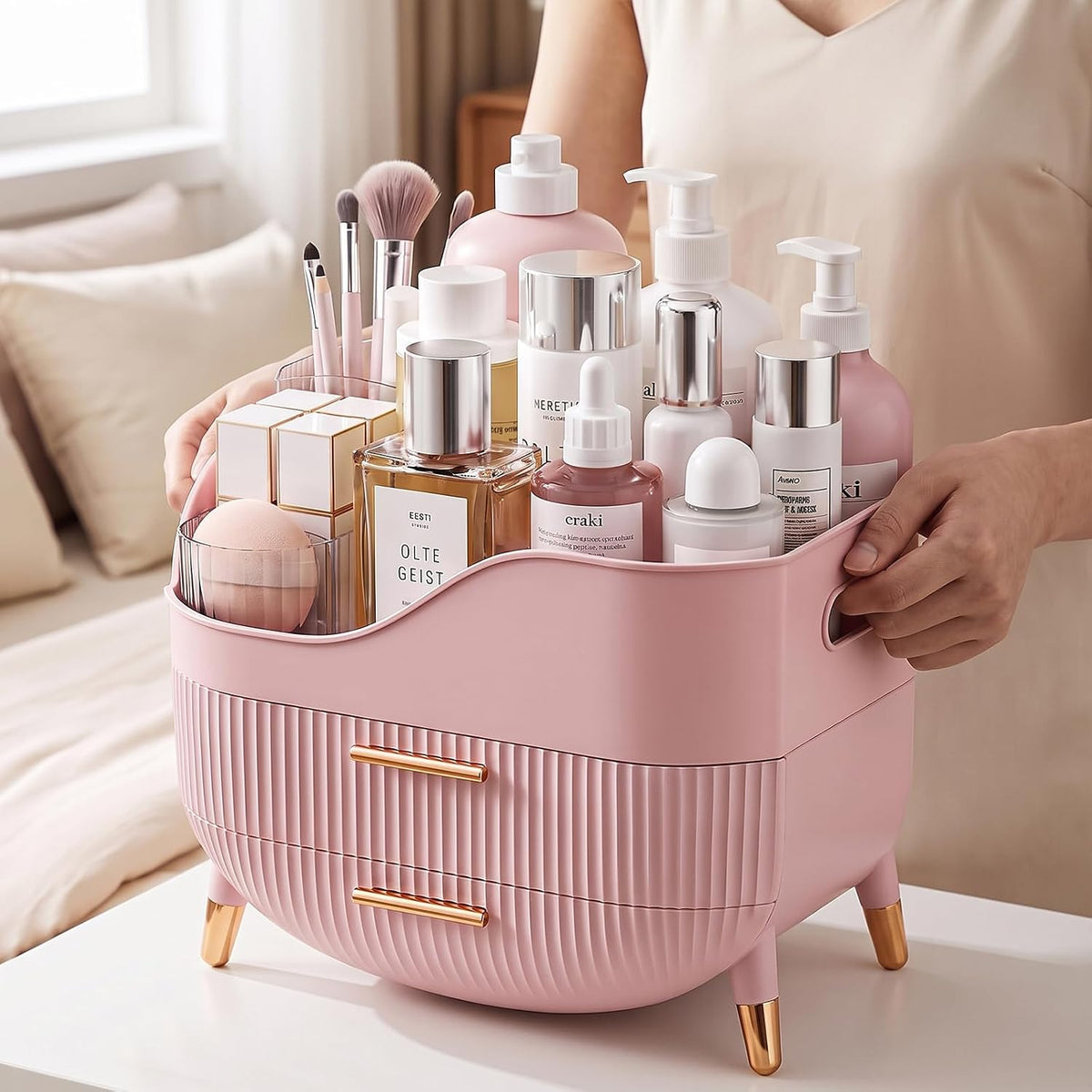 Pajiriona Makeup Organizer and Skincare Organizer with 2 Drawers and Handle