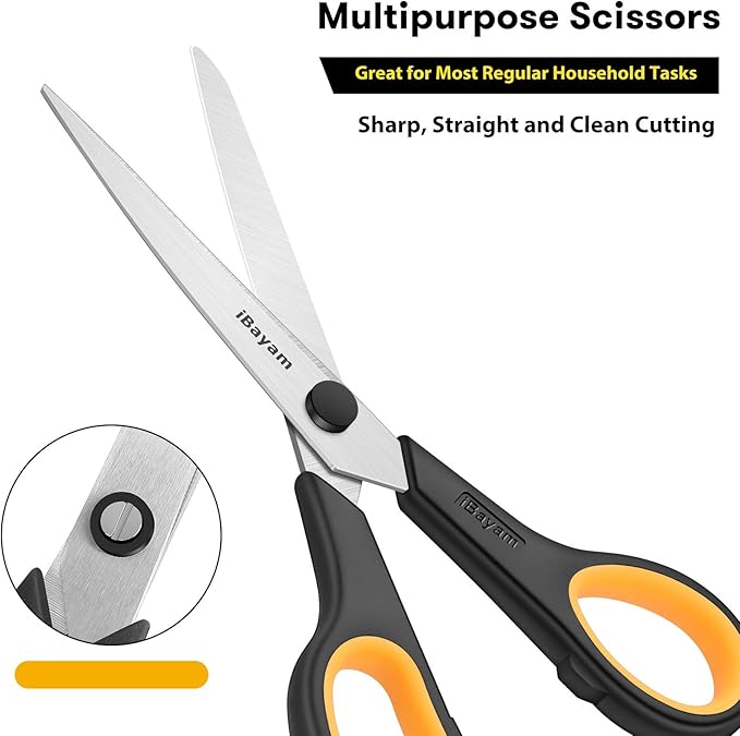 Scissors All Purpose, iBayam 8" Heavy Duty Scissors Bulk 3-Pack, 2.5mm - Image 4