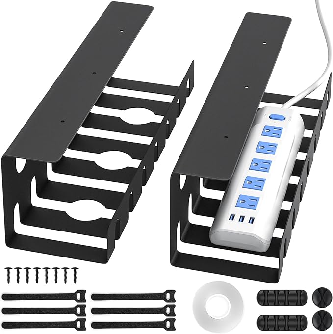 Delamu 2 Pack Metal Under Desk Cable Management Tray, U Channel Cord Organizer by DELAMU