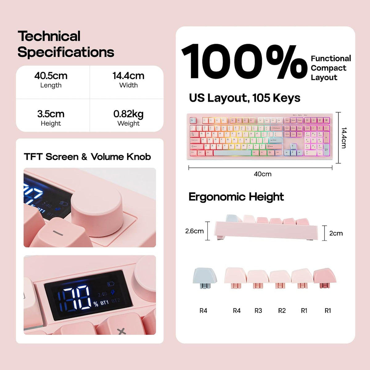 EPOMAKER Aula S102 PRO Membrane Gaming Keyboard w/TFT Screen & Volume Knob