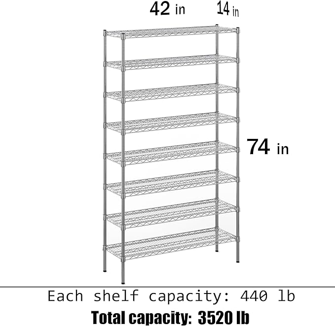 Regal Altair 14" Deep x 42" Wide x 74" Height Wire Shelving Kit | 8-Tier | NSF - Image 3