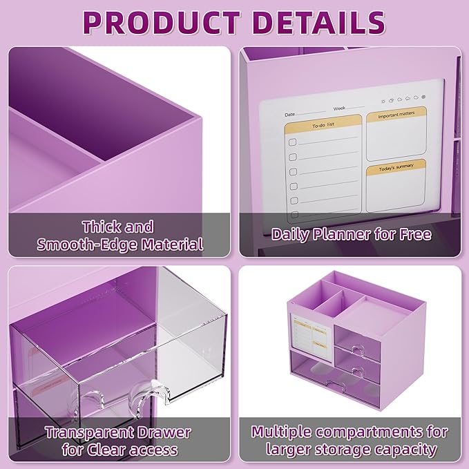 Marbrasse Desk Organizer with 3 Drawer, Desk Organizers and Accessories with 4 - Image 6