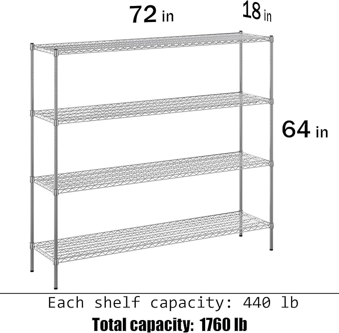 Regal Altair 18" Deep x 72" Wide x 64" Height Wire Shelving Kit | 4-Tier | NSF - Image 3