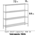 Regal Altair 18" Deep x 72" Wide x 64" Height Wire Shelving Kit | 4-Tier | NSF - Image 3