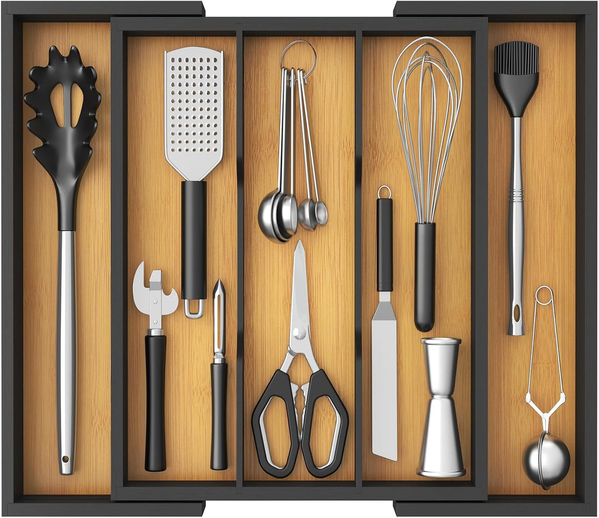 Lifewit Bamboo Utensil Organizer for Kitchen Drawer, Cooking Utensil Tray