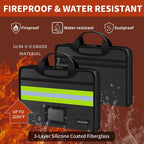 Fireproof Accordion Document Bag, Water-Resistant File Organizer, 12 Pockets 2200F, with Reflective Strip, Fire Safe Storage for A4 Letter and Other Sizes Important Documents - Black