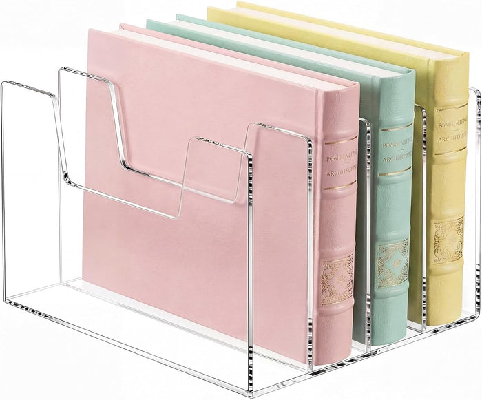 1 Pack 4 Section Clear Acrylic Desktop File Organizer Vertical File Sorter