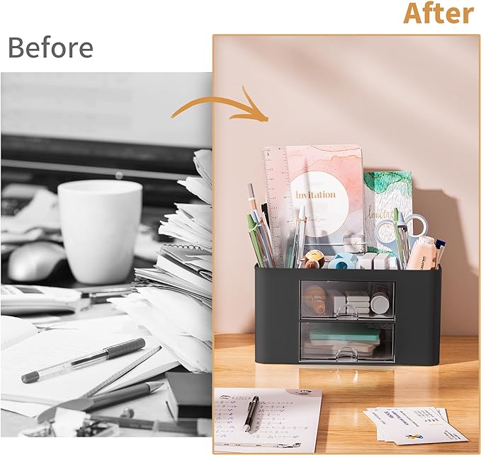Marbrasse Pen Organizer with 2 Drawer, Desk Organizers and Accessories with 5 - Image 7