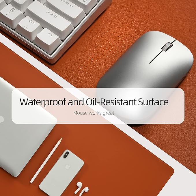 Wolaile PU Leather Desk Pad Blotter, Waterproof Orange Office Desk Mat - Image 9