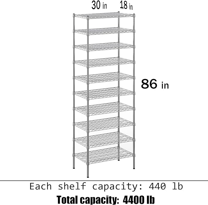 Regal Altair 18" Deep x 30" Wide x 86" Height Wire Shelving Kit | 10-Tier | NSF - Image 3