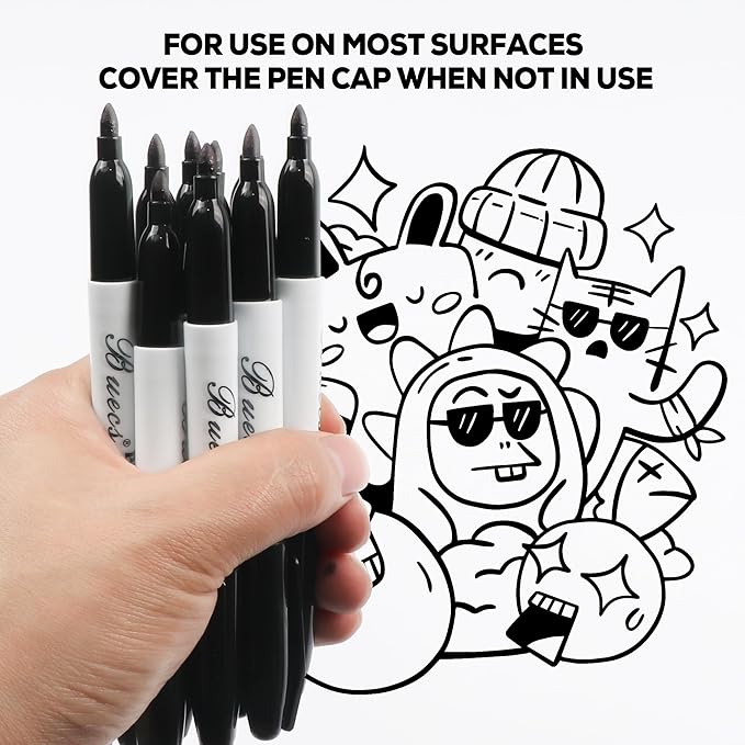 Buecs Permanent Markers, Fine Point, Waterproof & Smear Proof Markers, Quick - Image 7
