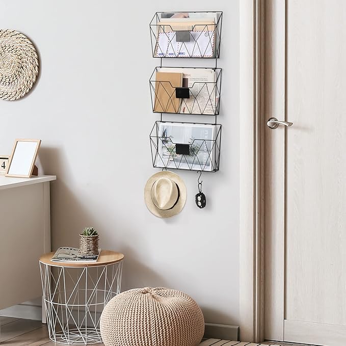 YBING Hanging Wall File Organizer Wall File Holder 3 Pockets Wall-Mounted File - Image 7