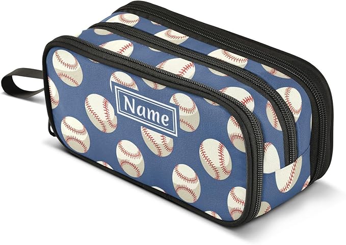 BOENLE Custom Baseballs Ball Blue Pencil Case Box Boys Girls Personalized Name by BOENLE-WELCOMEYOURCOMING