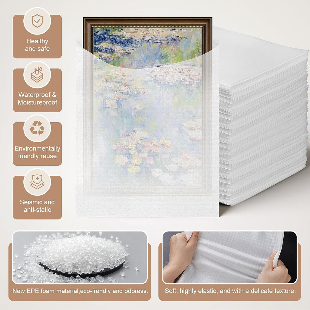 100 Pack Dish Packing Supplies for Moving, 12x12 Inch Cushion Foam Pouches | Large Foam Wrap Pouches Protecting Mugs,Cups,Glass,Frames,China and Dishes, Moving Supplies for Dishes
