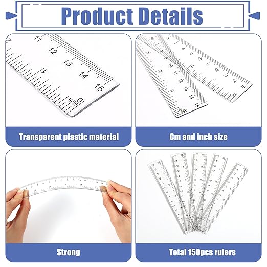 150 Pcs 6 Inch Ruler Clear Plastic Rulers Bulk - Image 3