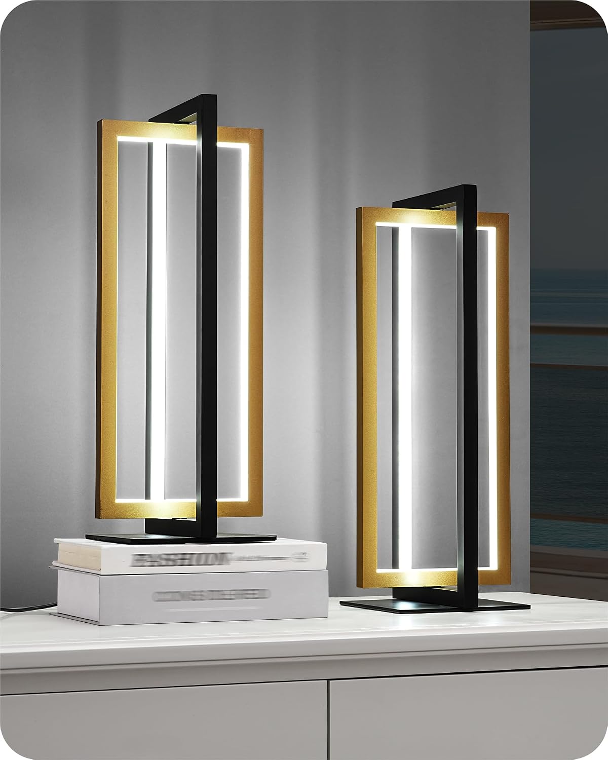 EDISHINE LED Table Lamp Set of 2, Modern Dimmable Nightstand Lamps, Gold