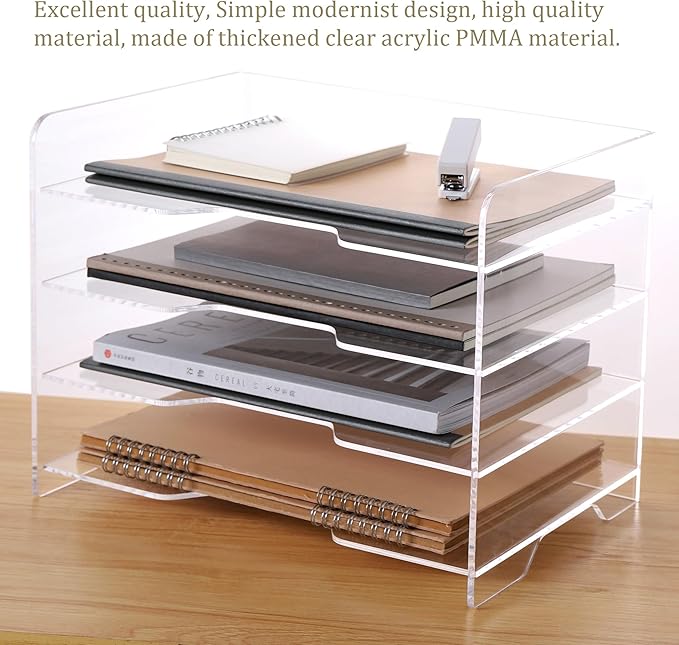 HeZone Acrylic Desk Organizer, 4 Tier Paper Tray, Office Accessories - Image 2