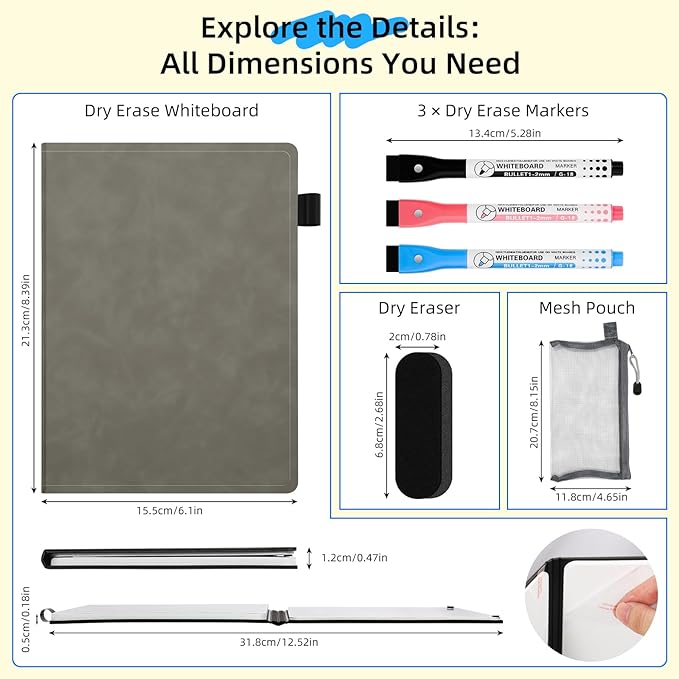 AGM Portable White Board Dry Erase Notebook, 8.4" x 6" Double Sided Folding - Image 2