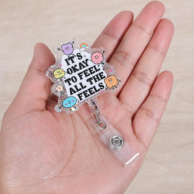 It's Okay to Feel All The Feels Funny Nurse Badge Reel, Cute Inspirational - Image 4