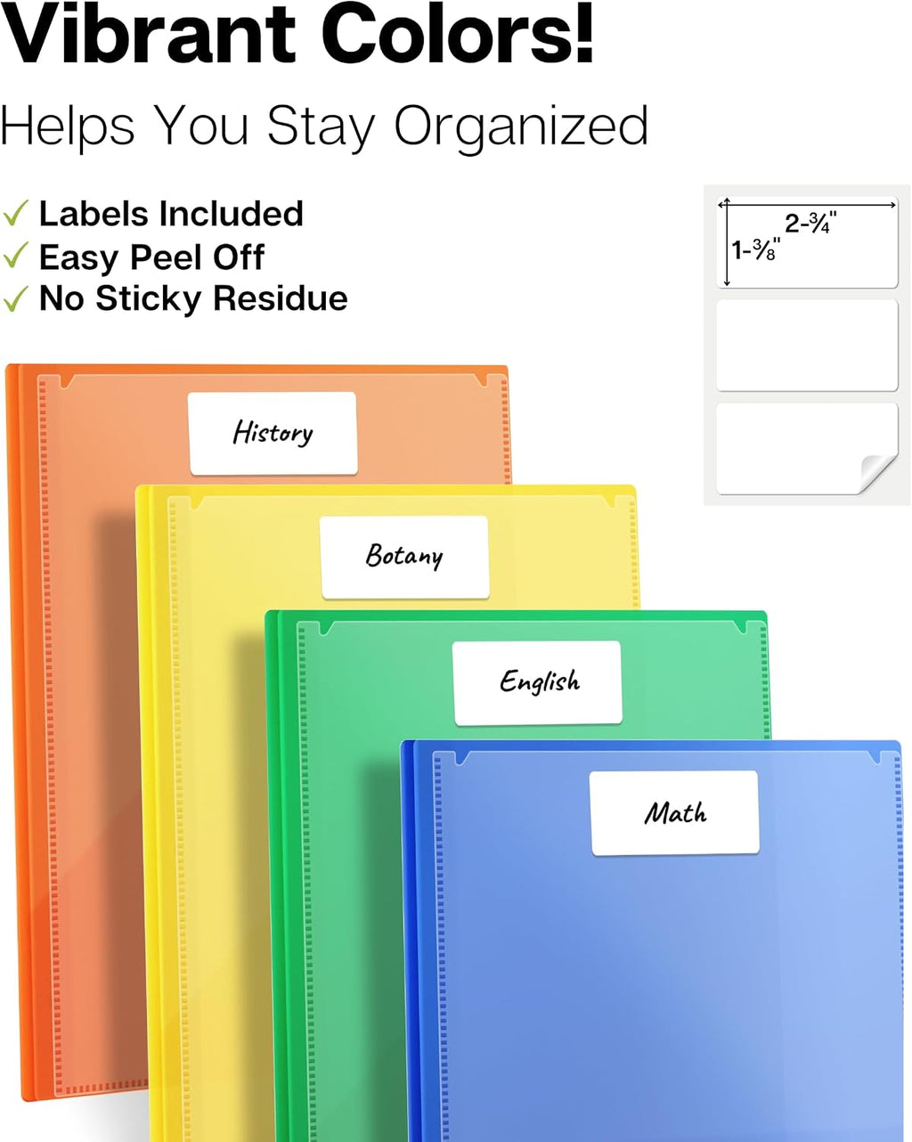 Dunwell 2-Pocket 3-Prong Folders, Clear Front Pocket, 6 Pack, Poly | 6 Vibrant Colors, Durable Acid-Free Poly Plastic, Binder Folders with Brads, Includes Labels