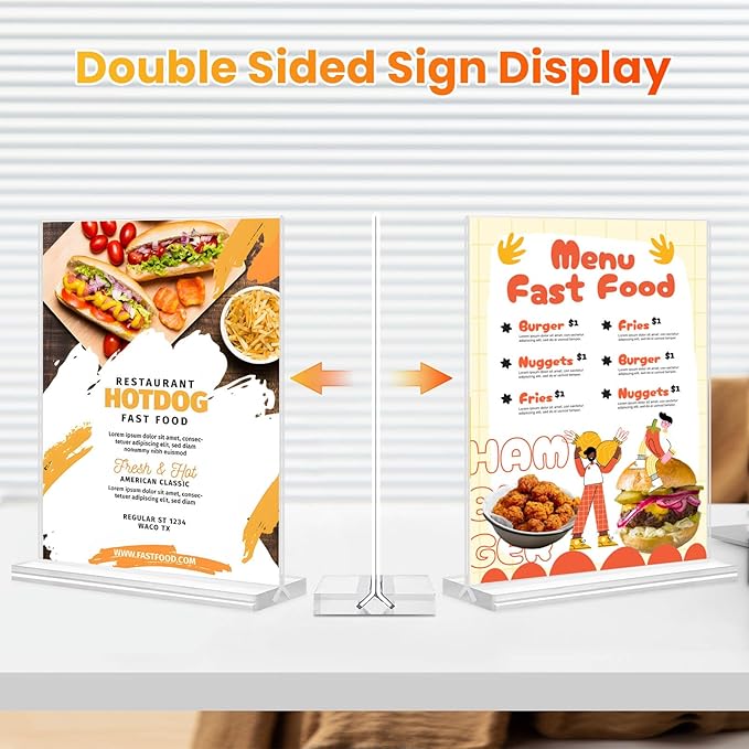 Acrylic Sign Holder 8.5x11, 10 Pack Clear Table Plastic Vertical Clear Double - Image 2