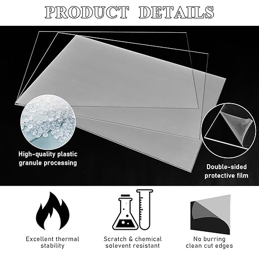Roowest 3 Pcs 24 x 28 Inch, 1/4 Inch Thick Clear Acrylic Sheets Plastic Panels - Image 4