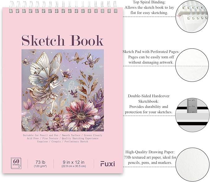 Fuxi Coloring Books for Girls, 60 Sheets Blank Sketch Book + 50 Designs Blank - Image 3