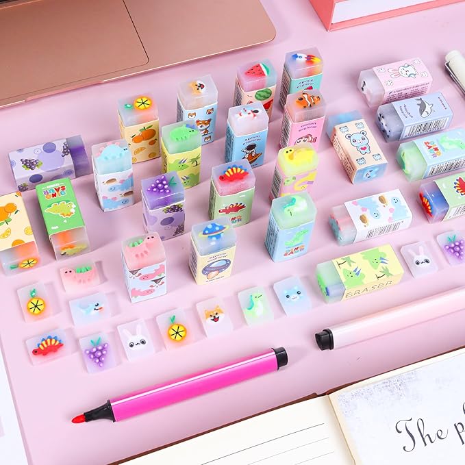 100PCS Cute Animal Erasers for Kids, Count Bulk Pack, Back to School Supplies - Image 3