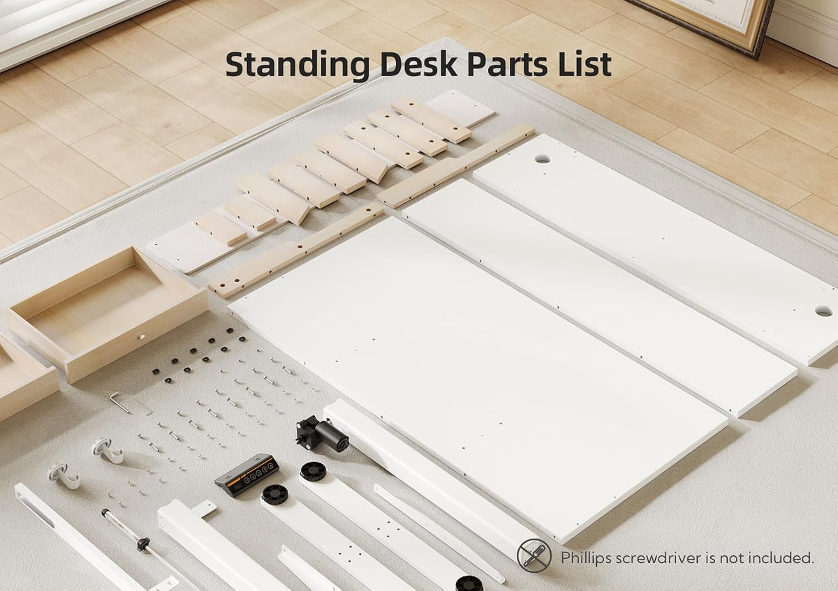 Claiks Standing Desk with Drawers & Wheels, 55 Inch, White