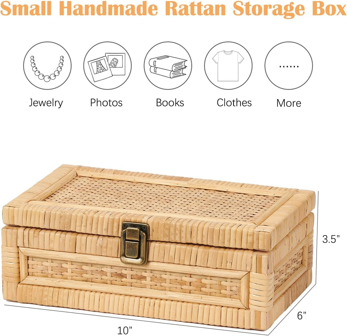 Rattan Box with Lid Decorative Natural Handmade Boho Baskets