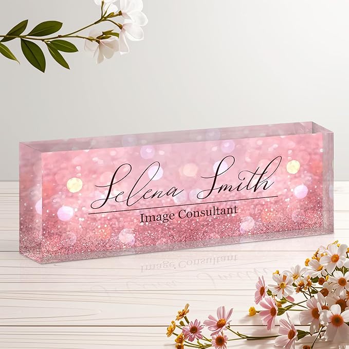 Personalized Name Plate for Desk, Custom Acrylic Desk Name Sign, Office by Unknown