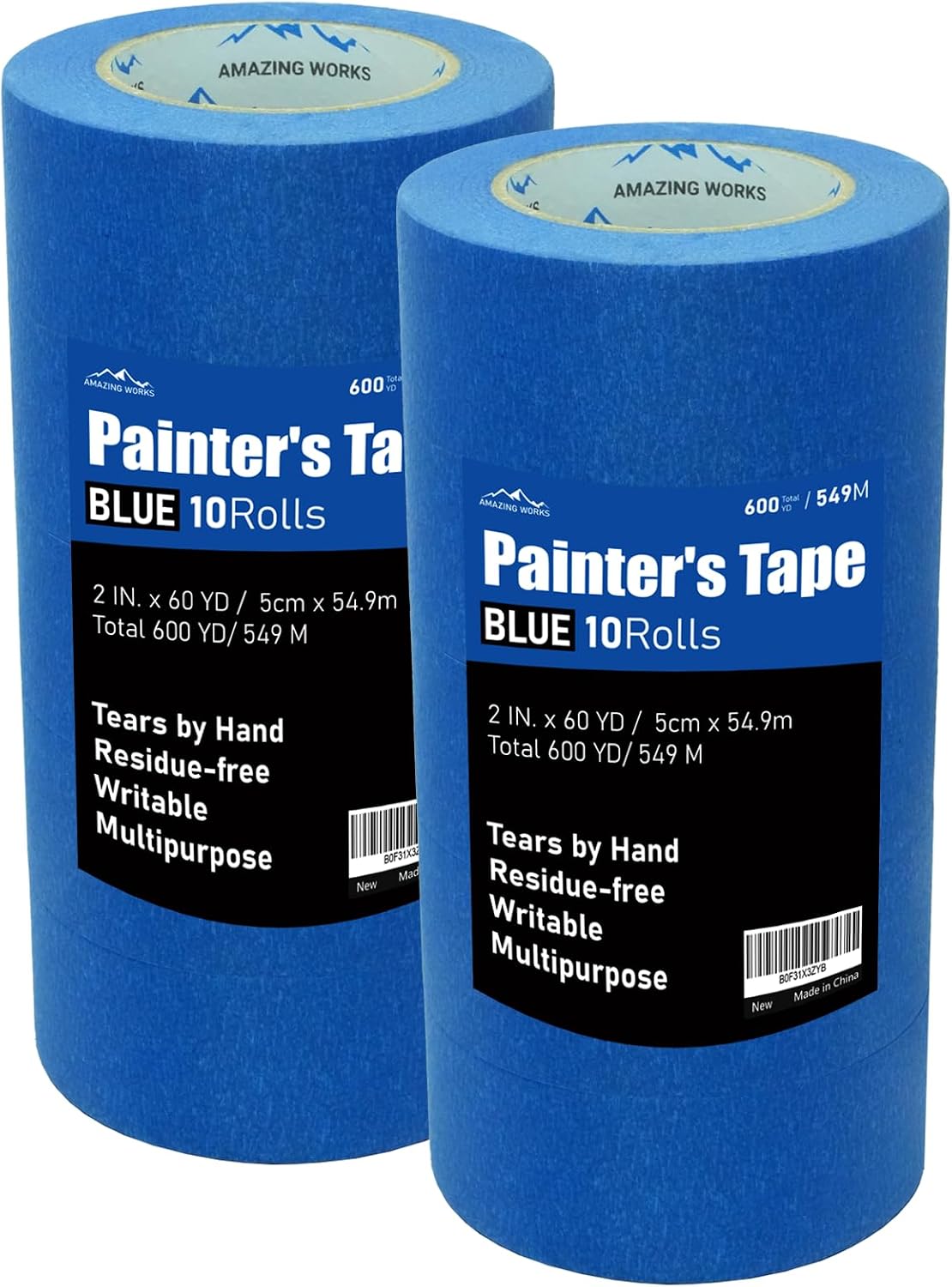 10 Rolls Painters Tape 2 inch Wide, General Purpose Blue Painters Tape