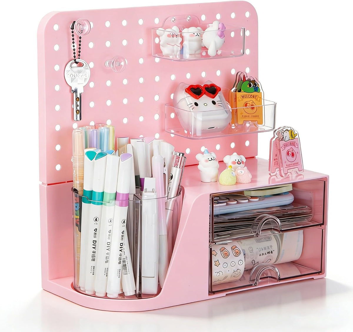 comix desk organizer with 2 drawer, pink 360°, main product view