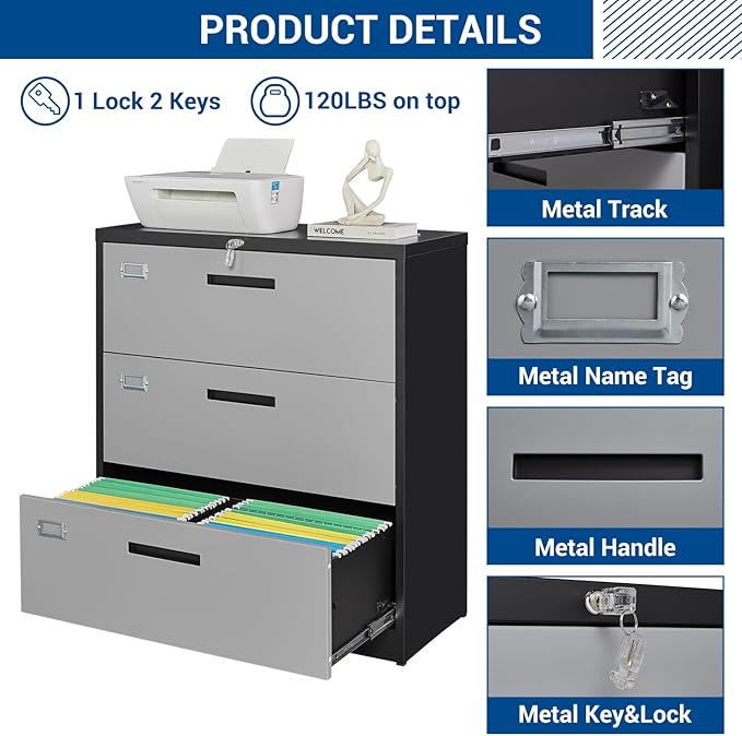 Fesbos 3 Drawer Lateral File Cabinet - Image 7