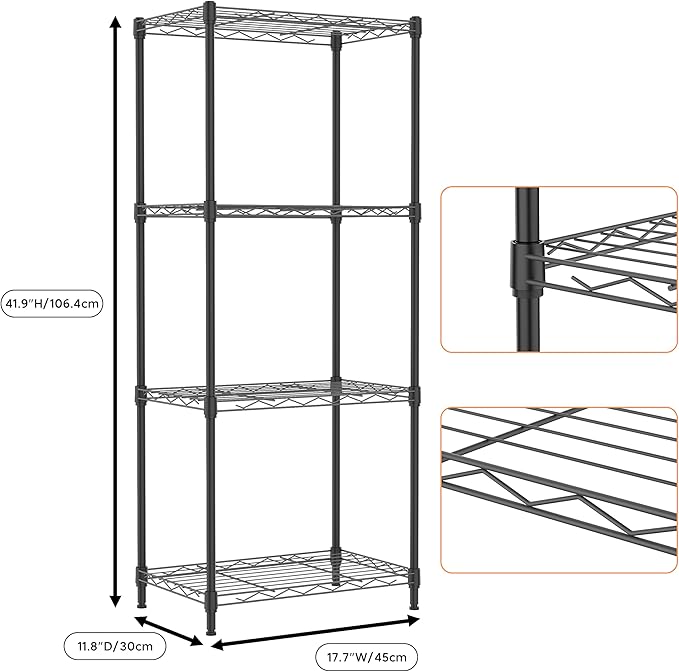 M MZG 4 Tiers Shelf Metal Storage Shelves Wire Rack Closet Organizers - Image 3
