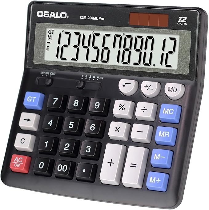 OSALO Desktop Calculator Extra Large Display 12 Digits Big Buttons Solar by OSALOWelcomesYou