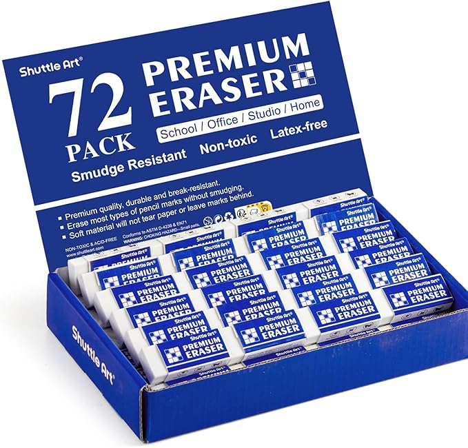 Erasers, Shuttle Art 72 Pack Premium Erasers Bulk by ShuttleArt