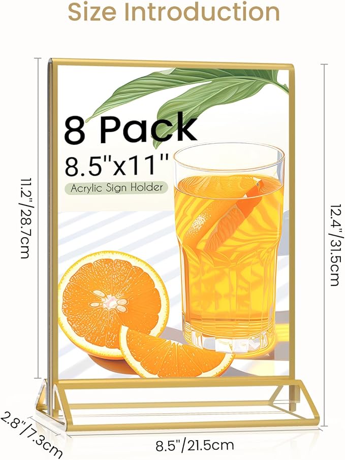 Smarpau 8 Pack Acrylic Sign Holder 8.5x11 Gold Acrylic Frame Clear Table Number - Image 3
