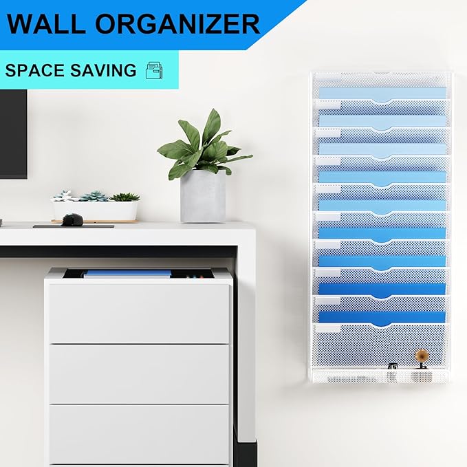 GDINDINFAN Hanging Wall File Organizer 10 Tier Wall Mounted File Holder - Image 2