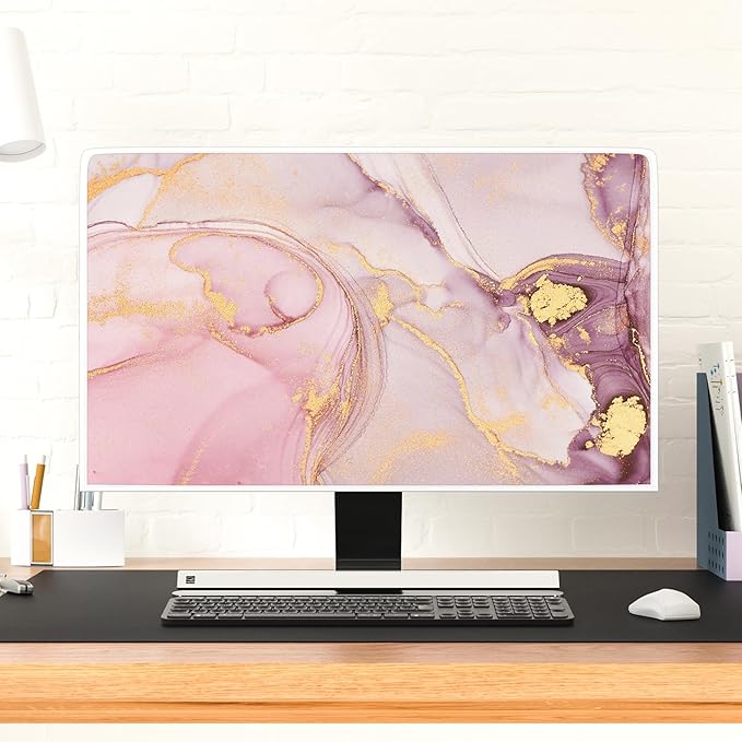 Baocicco Pink Gold Marble Computer Monitor Dust Cover 26, 28 Inch Decorative - Image 4
