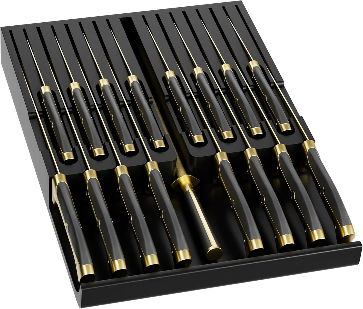 Domax Bamboo In-drawer Knife Block - Kitchen Knife Drawer Organizer Insert, K...
