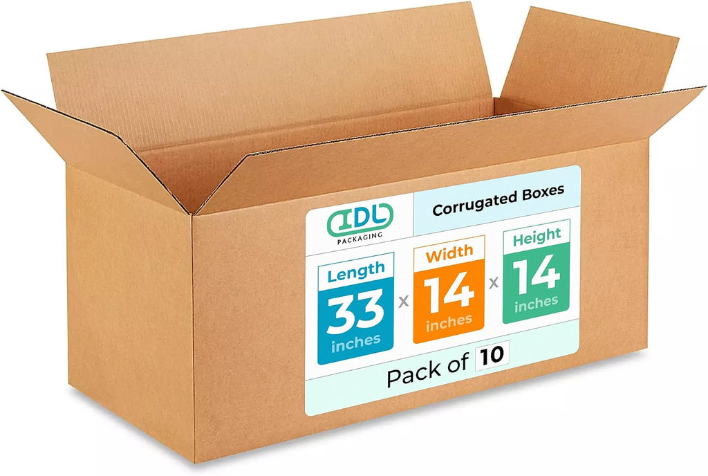 IDL Packaging - B-331414-10 Large Corrugated Moving Boxes 33"L x 14”W x 14"H -