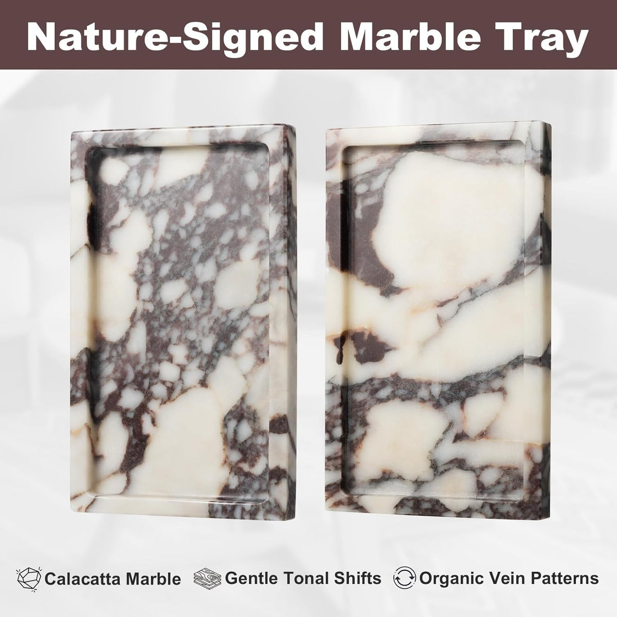 Natural Calacatta Viola Marble Tray 10"x6" Rectangular - Non-Resin ...