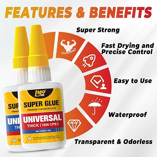 Super Glue Thin and Thick Liquid CA Glue Clear 60 Gram, All Purpose Superglue - Image 4
