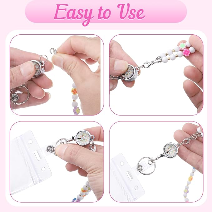 Teacher Lanyard with ID Holder Cute Flower Wooden Beaded Lanyards - Image 4
