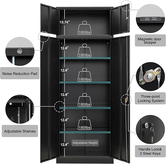 TaskStorz Storage Cabinet, 87 Inch Tall Metal Storage Cabinet - Image 4