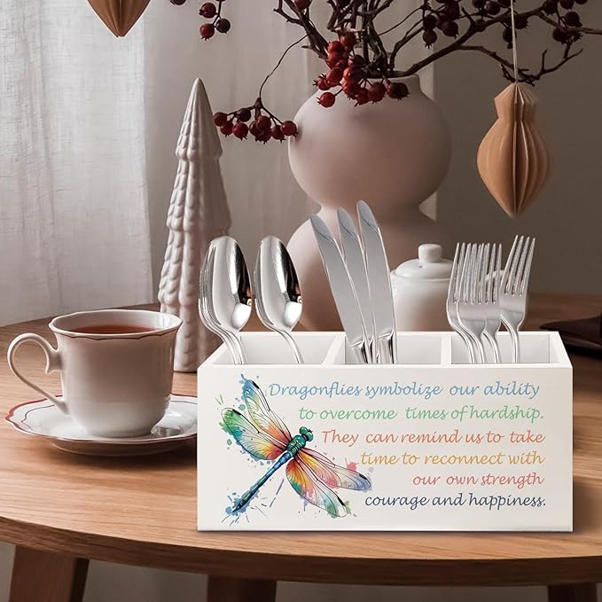 URLLUAE Inspirational Dragonfly Wooden Pen Pencil Holder - Image 4
