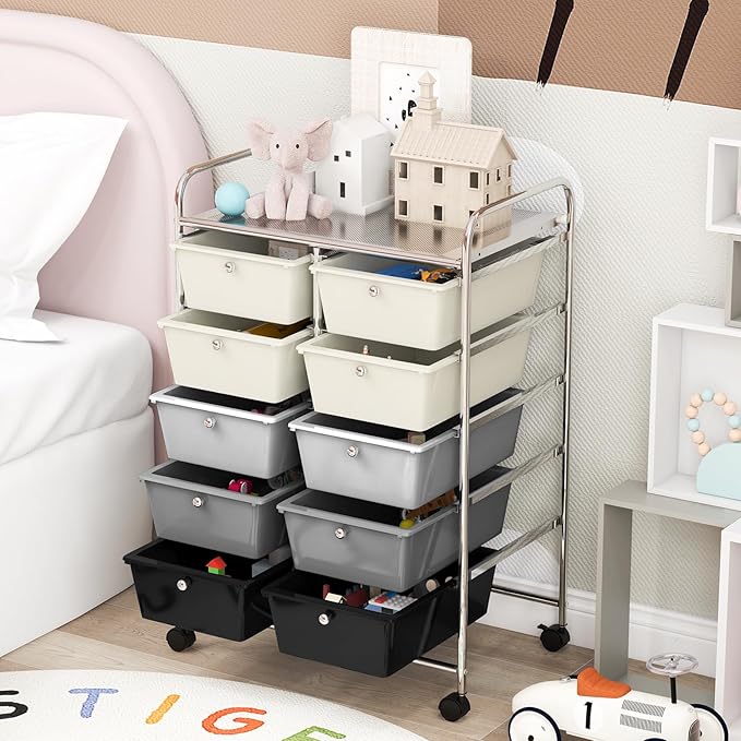 GOFLAME 10-Drawer Rolling Storage Cart, Art Craft Storage Organizer on Wheels - Image 7