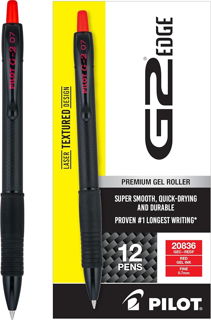 PILOT G2 Edge Red Premium Gel Roller Pens, 0.7 mm Fine Point Pens, Sensory by PilotCorporationofAmerica
