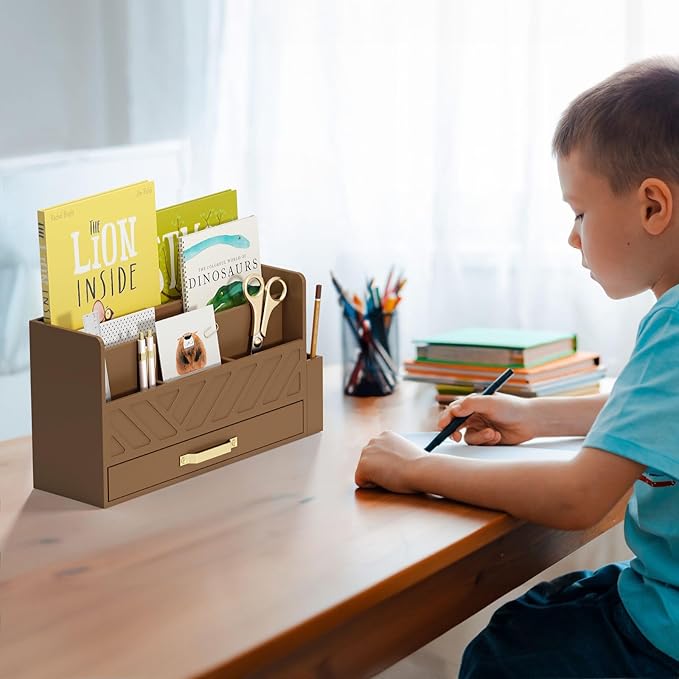 WISUCART Bamboo Desk Organizer Mail Holder Countertop Wood Desk Drawer Tabletop - Image 6